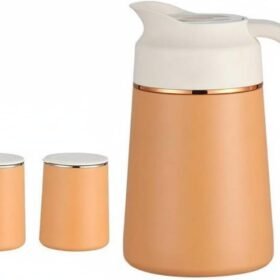 3-Piece Insulated Stainless Steel Carafe Set with Two Cups and Pouring Spout
