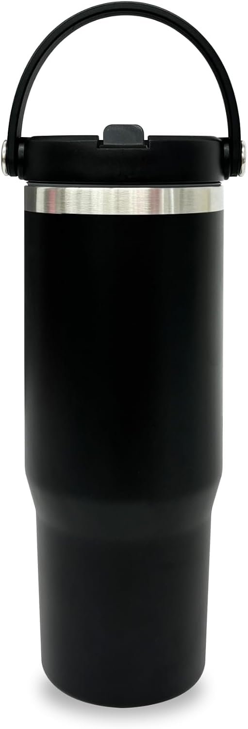 30 oz Black Tumbler with Handle and Flip Straw