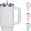 40 oz Gray Insulated Stainless Steel Tumbler with Handle and Leakproof Lid