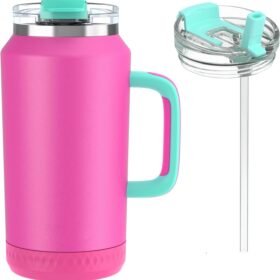 64 oz Insulated Stainless Steel Tumbler with Handle and Straw
