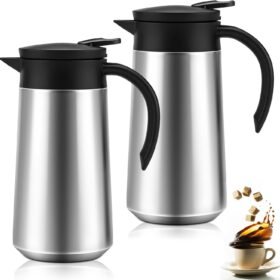 2-Piece 28 oz Silver Insulated Stainless Steel Coffee Carafe Set with Press-Button Lids