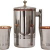 1.5 L Stainless Steel and Copper Water Pitcher Set with Two Matching Tumblers and Brass Knob Lid