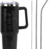 40 oz Black Gothic Bat Print Insulated Tumbler with Handle and Straw