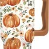 40 oz Orange Pumpkin Print Autumn Tumbler with Handle