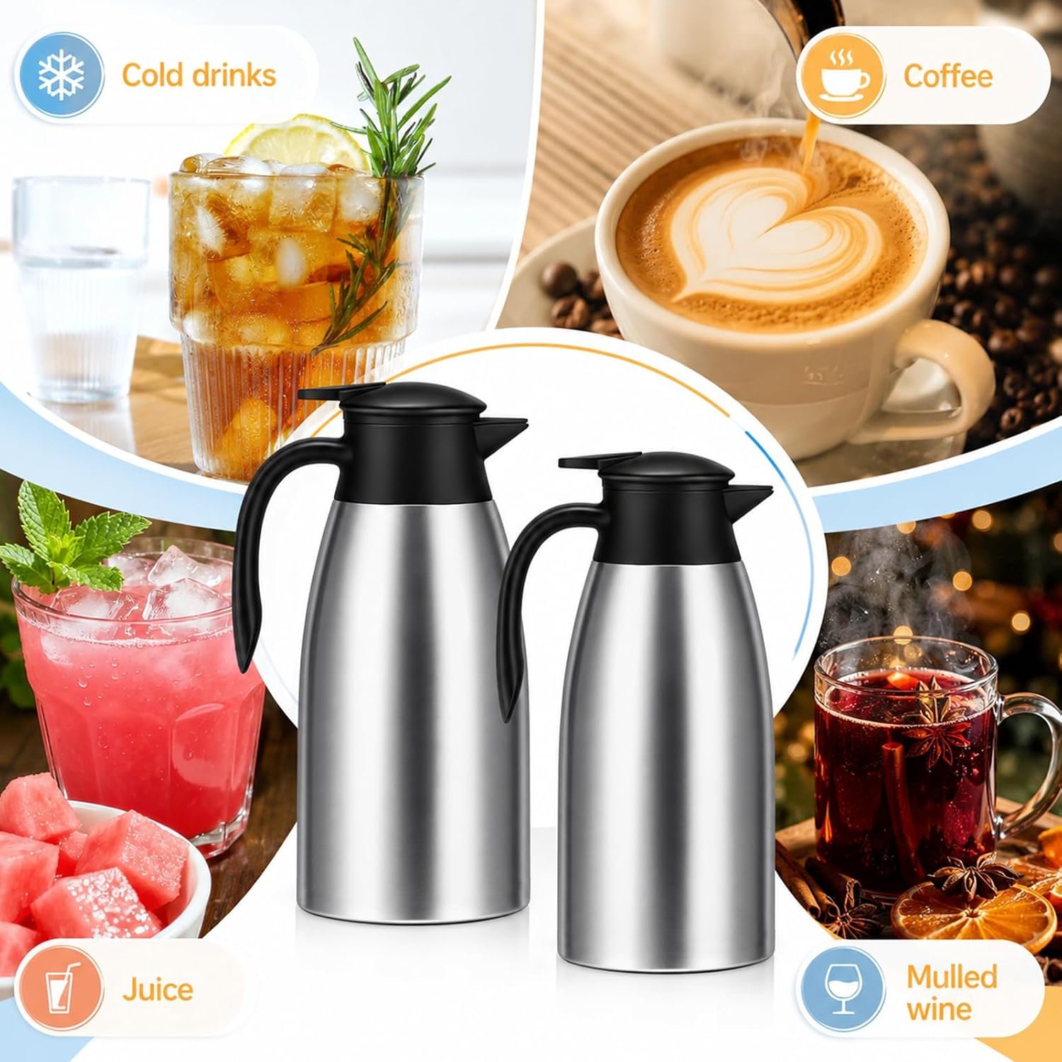 4-Piece 68 oz Insulated Coffee Carafe Set with Cleaning Brushes - Image 2