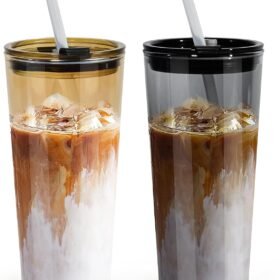 24 oz Glass Tumbler with Lid and Straw