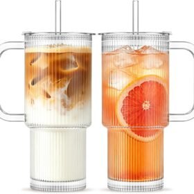 2-Pack 24 oz Ribbed Glass Tumblers with Handles