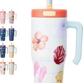 24 oz Insulated Tumbler with Handle and Straw in Coastal Colors