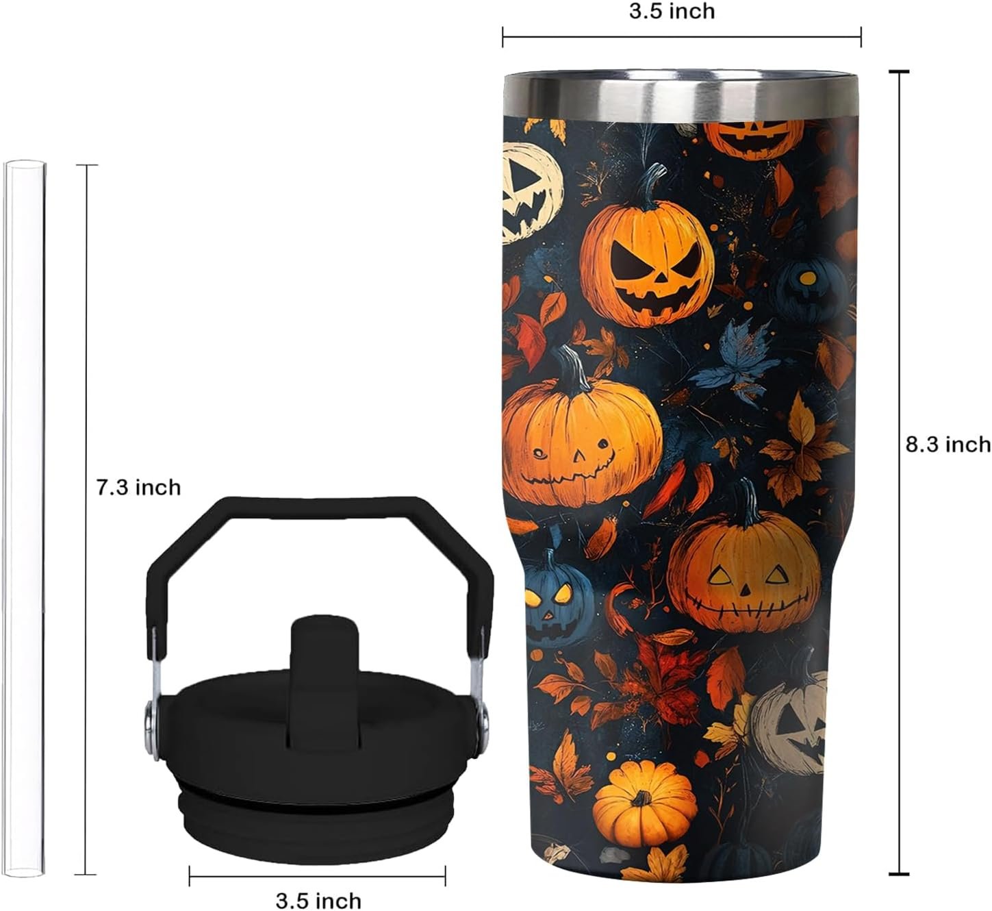 30 oz Halloween Pumpkin Insulated Tumbler with Handle and Flip Straw - Image 2