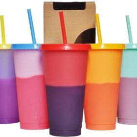 5-Pack 24 oz Color-Changing Plastic Tumblers with Lids and Straws