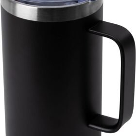24 oz Black Insulated Stainless Steel Travel Mug with Handle and Lid