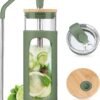 24 oz Olive Glass Tumbler with Two Lids and Straws