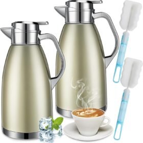 2-Piece 78 oz Gold Insulated Stainless Steel Coffee Carafe Set with Cleaning Brushes
