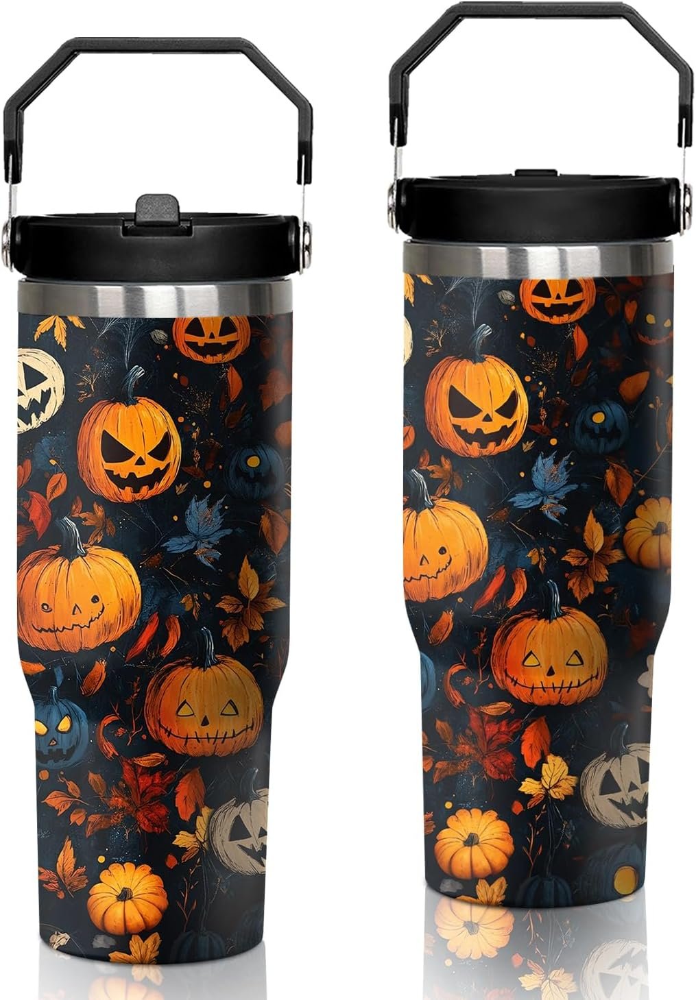 30 oz Halloween Pumpkin Insulated Tumbler with Handle and Flip Straw