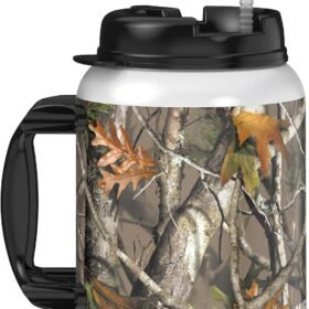 64 oz Camouflage Insulated Travel Mug with Handle and Reusable Straw