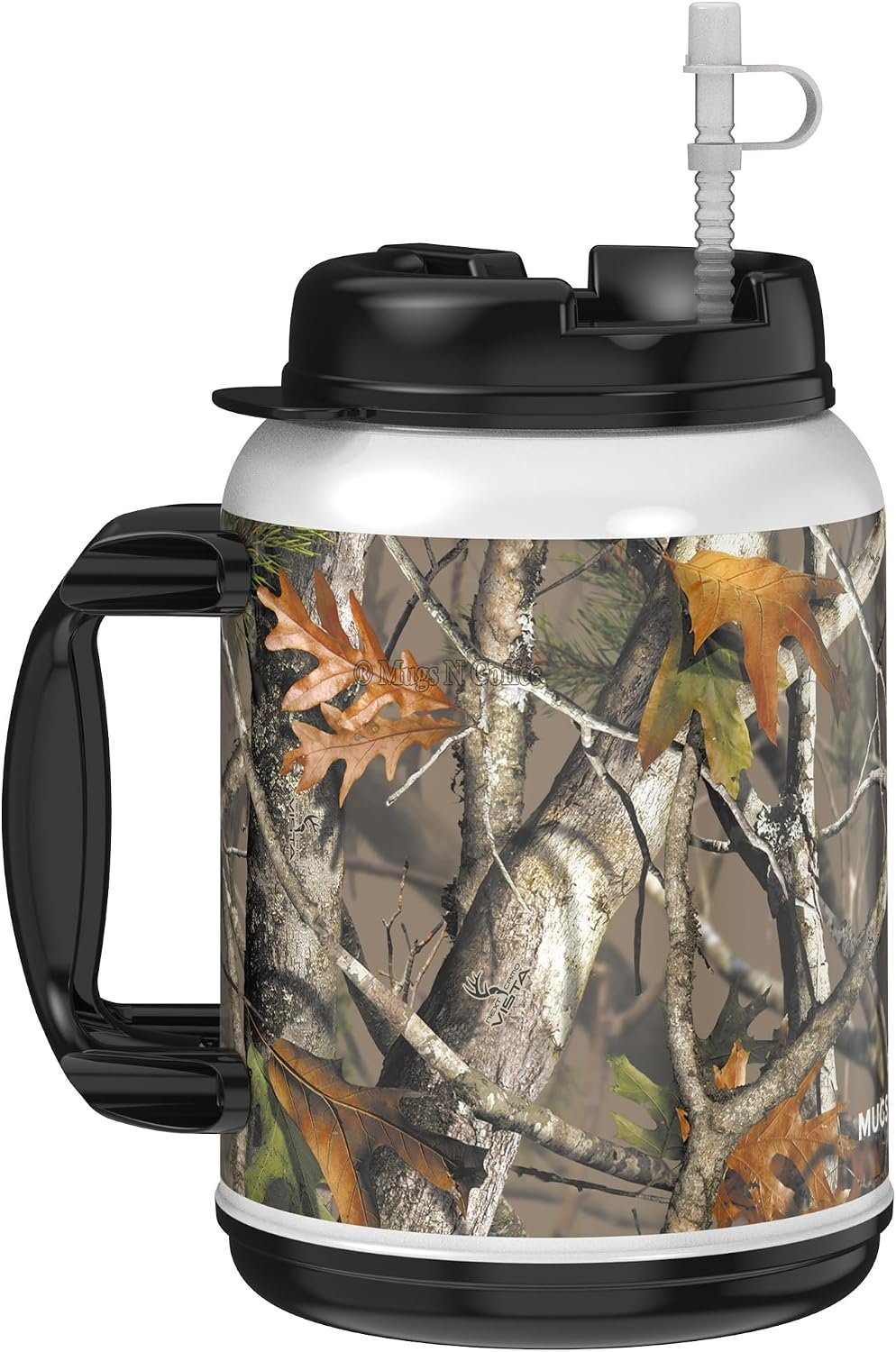 64 oz Camouflage Insulated Travel Mug with Handle and Reusable Straw
