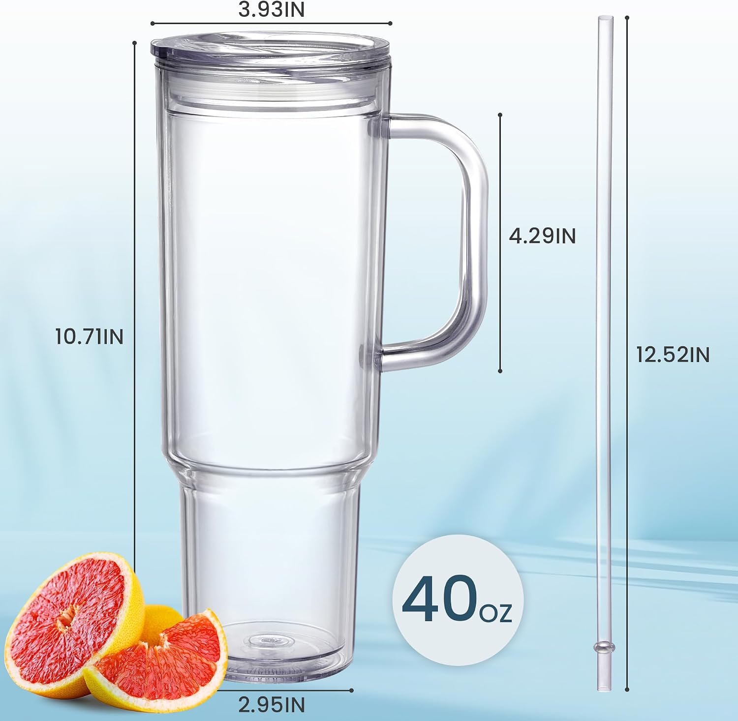 2-Pack 40 oz Clear Double-Wall Plastic Tumblers with Handle and Straw Lid - Image 2