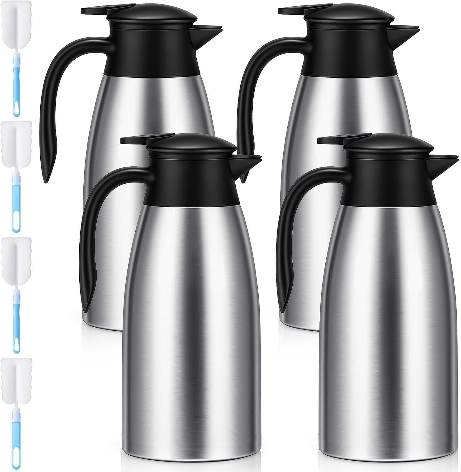 4-Piece 68 oz Insulated Coffee Carafe Set with Cleaning Brushes