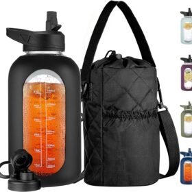 64 oz Glass Water Bottle with Straw and Insulated Protective Sleeve