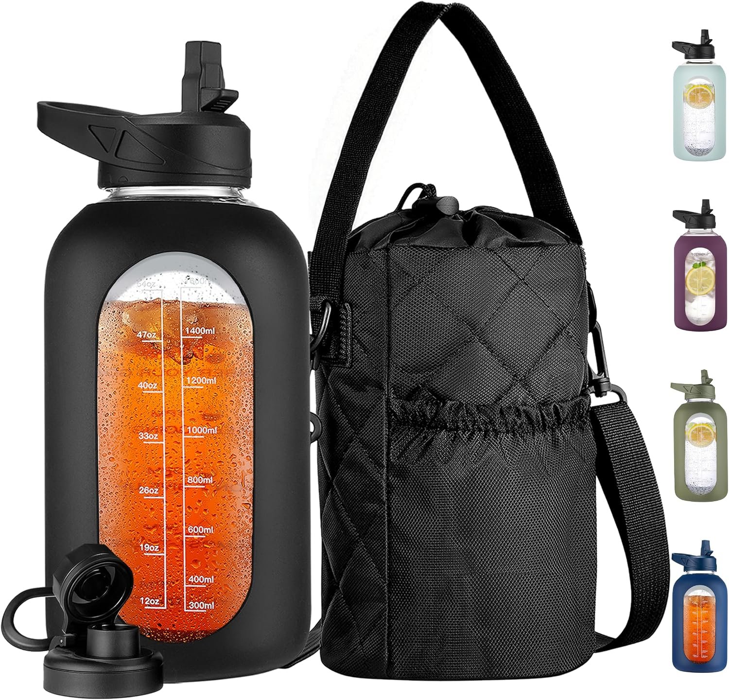 64 oz Glass Water Bottle with Straw and Insulated Protective Sleeve